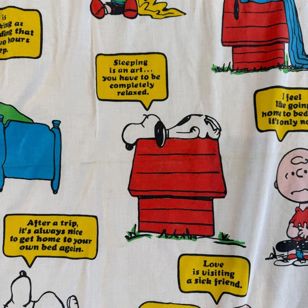 Vintage 1971 Peanuts Snoopy Charlie Brown Twin Flat Sheet JCPenney Muslin White